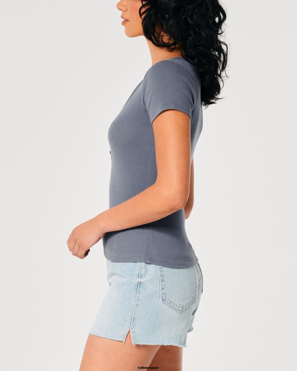 col tunisien à manches courtes femmes marine Hollister hauts RRRJX419