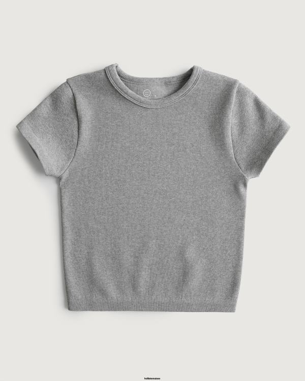 gilly hicks t-shirt côtelé sans couture pour bébé femmes gris chiné Hollister hauts RRRJX330