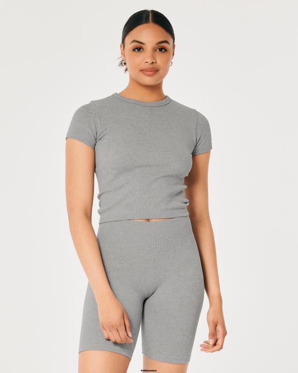 gilly hicks t-shirt côtelé sans couture pour bébé femmes gris chiné Hollister hauts RRRJX330