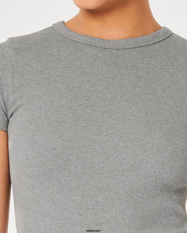 gilly hicks t-shirt côtelé sans couture pour bébé femmes gris chiné Hollister hauts RRRJX330