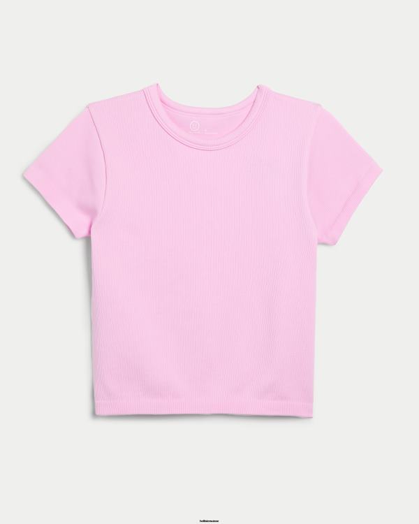 gilly hicks t-shirt côtelé sans couture pour bébé femmes rose clair Hollister hauts RRRJX185