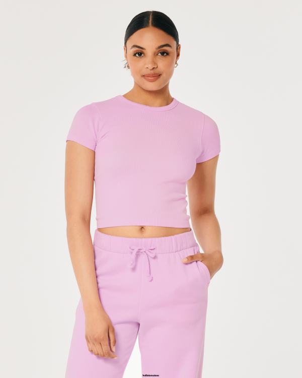 gilly hicks t-shirt côtelé sans couture pour bébé femmes rose clair Hollister hauts RRRJX185