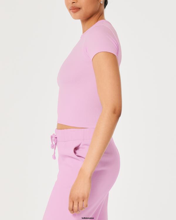 gilly hicks t-shirt côtelé sans couture pour bébé femmes rose clair Hollister hauts RRRJX185