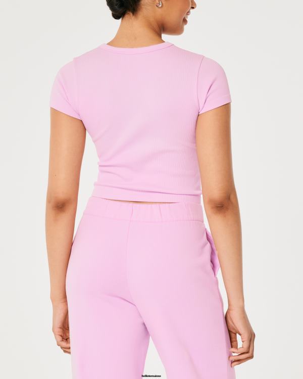 gilly hicks t-shirt côtelé sans couture pour bébé femmes rose clair Hollister hauts RRRJX185