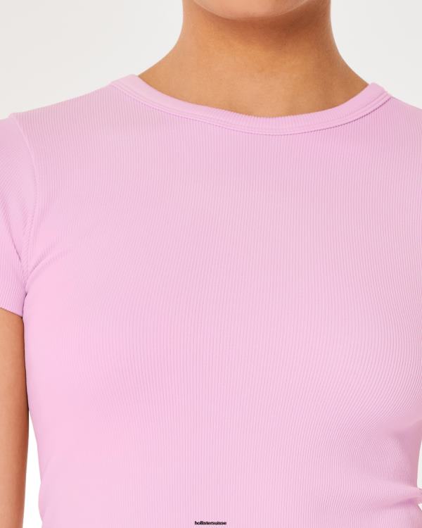 gilly hicks t-shirt côtelé sans couture pour bébé femmes rose clair Hollister hauts RRRJX185