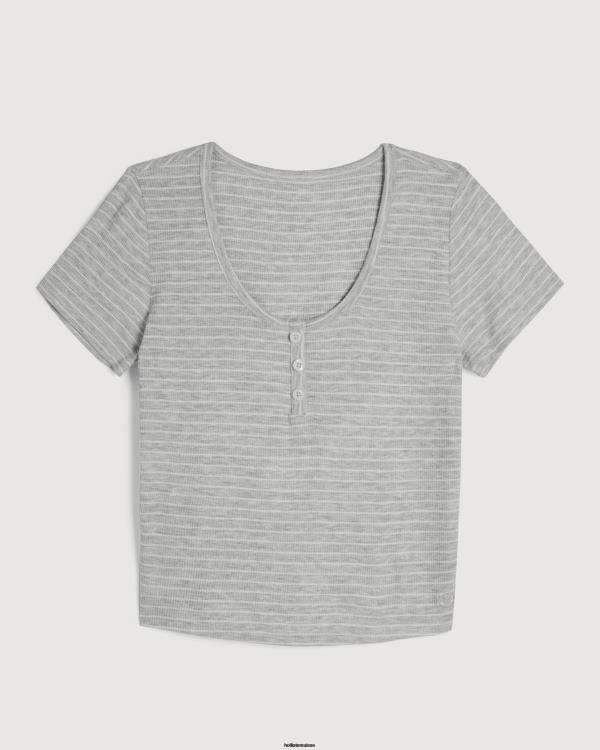gilly hicks t-shirt de nuit côtelé pour bébé en jersey femmes bande gris clair Hollister hauts RRRJX443
