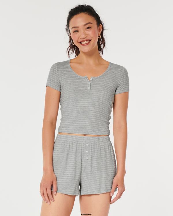 gilly hicks t-shirt de nuit côtelé pour bébé en jersey femmes bande gris clair Hollister hauts RRRJX443