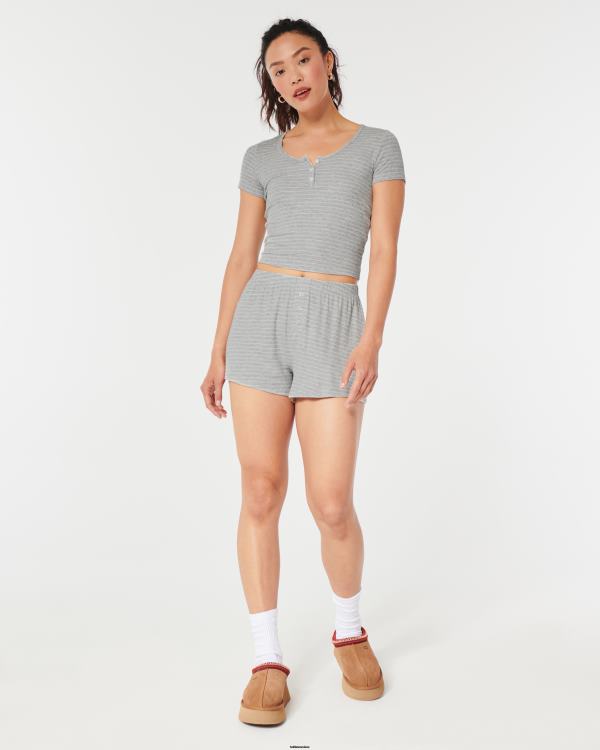 gilly hicks t-shirt de nuit côtelé pour bébé en jersey femmes bande gris clair Hollister hauts RRRJX443