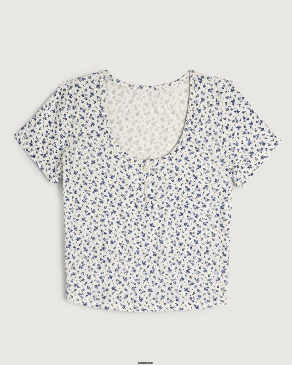 gilly hicks t-shirt de nuit côtelé pour bébé en jersey femmes fleurs blanches Hollister hauts RRRJX139