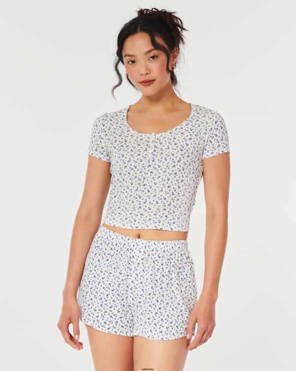 gilly hicks t-shirt de nuit côtelé pour bébé en jersey femmes fleurs blanches Hollister hauts RRRJX139