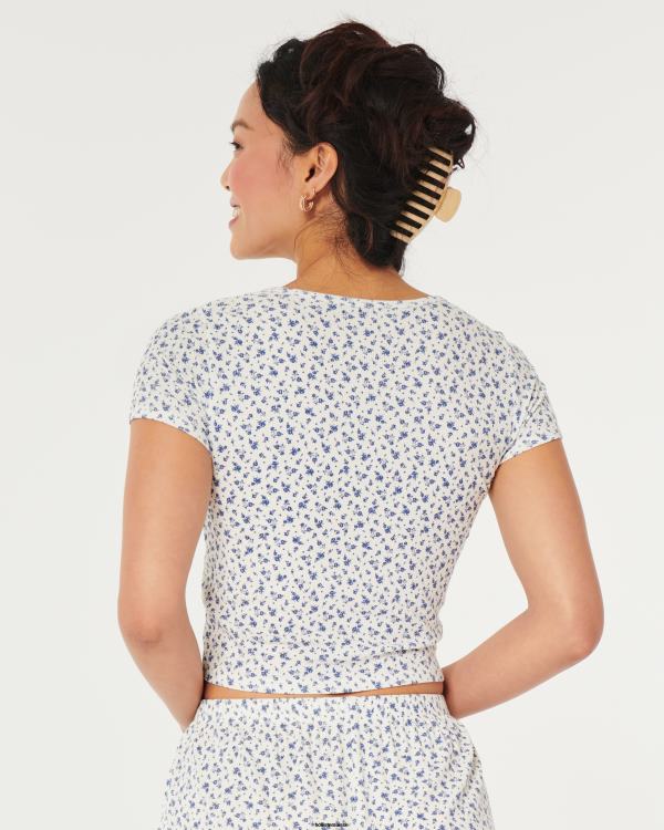 gilly hicks t-shirt de nuit côtelé pour bébé en jersey femmes fleurs blanches Hollister hauts RRRJX139