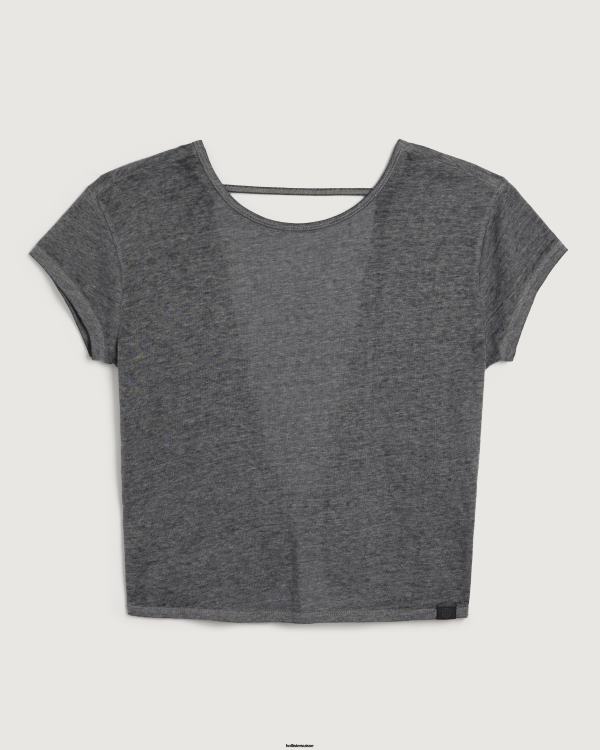 gilly hicks t-shirt à dos ouvert femmes gris foncé Hollister hauts RRRJX307