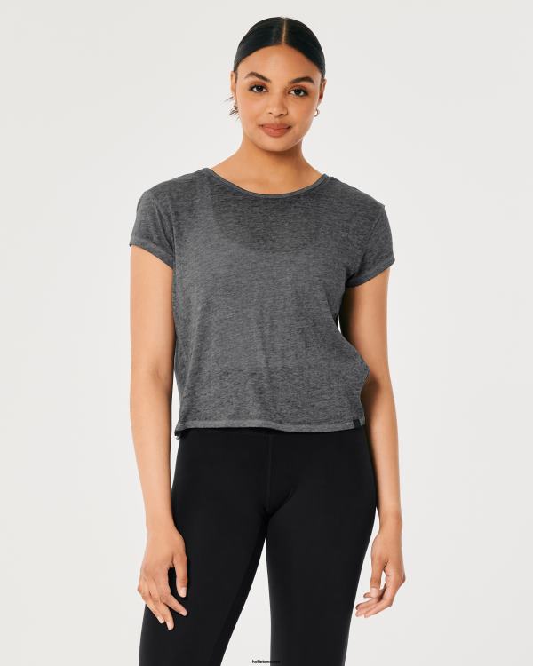 gilly hicks t-shirt à dos ouvert femmes gris foncé Hollister hauts RRRJX307