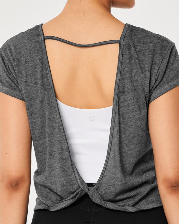 gilly hicks t-shirt à dos ouvert femmes gris foncé Hollister hauts RRRJX307