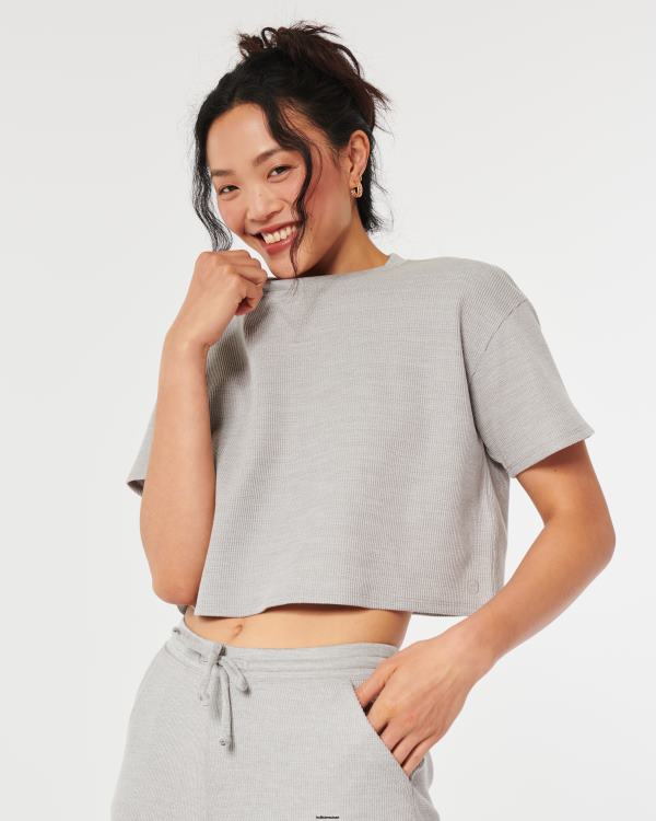 gilly hicks t-shirt micro gaufré femmes gris clair Hollister hauts RRRJX134