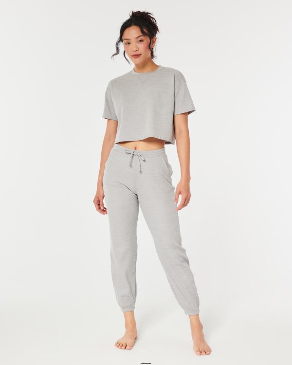 gilly hicks t-shirt micro gaufré femmes gris clair Hollister hauts RRRJX134