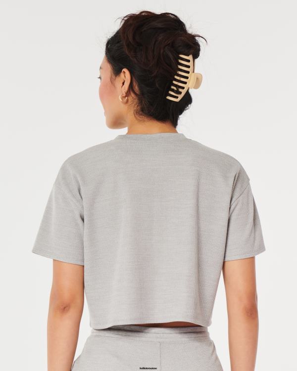 gilly hicks t-shirt micro gaufré femmes gris clair Hollister hauts RRRJX134