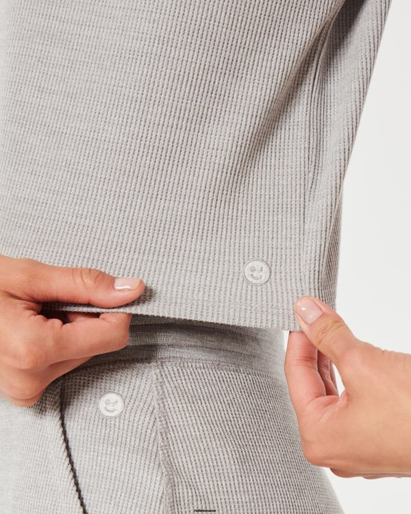 gilly hicks t-shirt micro gaufré femmes gris clair Hollister hauts RRRJX134