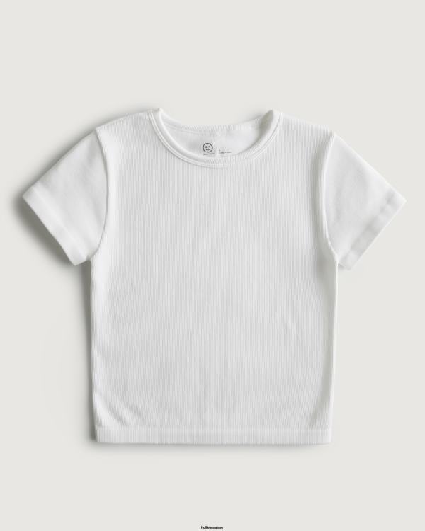 gilly hicks t-shirt ras du cou actif sans coutures femmes blanc Hollister hauts RRRJX314