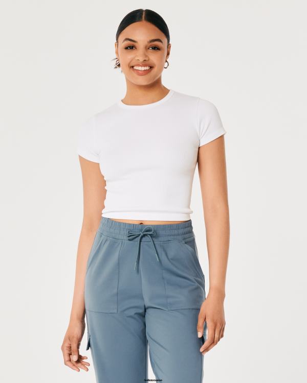 gilly hicks t-shirt ras du cou actif sans coutures femmes blanc Hollister hauts RRRJX314