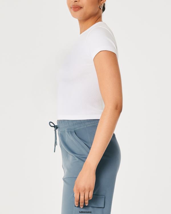 gilly hicks t-shirt ras du cou actif sans coutures femmes blanc Hollister hauts RRRJX314