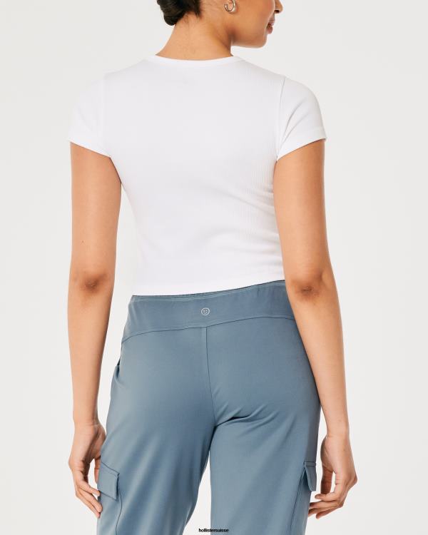 gilly hicks t-shirt ras du cou actif sans coutures femmes blanc Hollister hauts RRRJX314