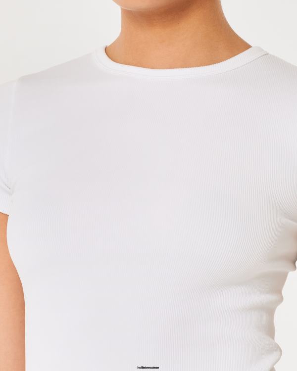 gilly hicks t-shirt ras du cou actif sans coutures femmes blanc Hollister hauts RRRJX314