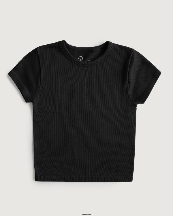 gilly hicks t-shirt ras du cou actif sans coutures femmes noir Hollister hauts RRRJX344