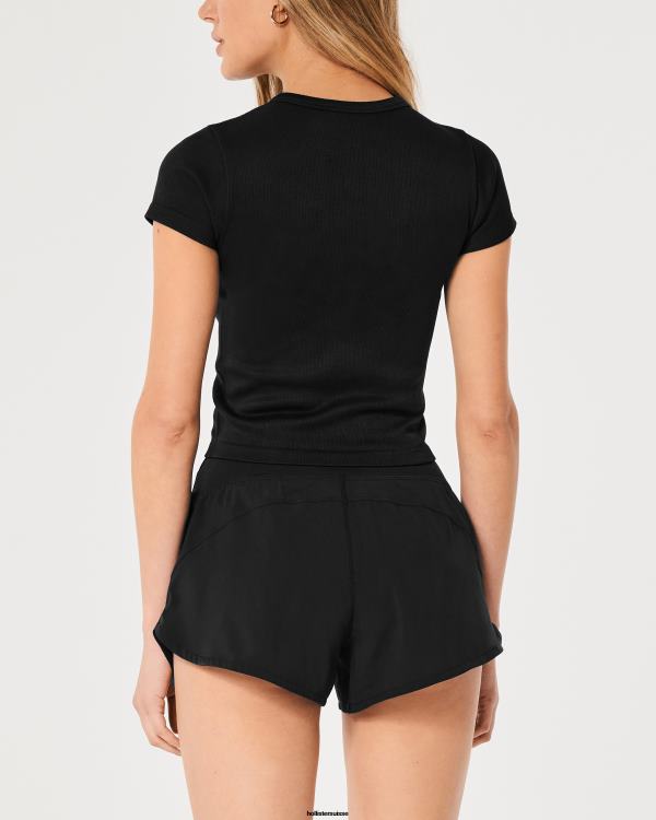 gilly hicks t-shirt ras du cou actif sans coutures femmes noir Hollister hauts RRRJX344