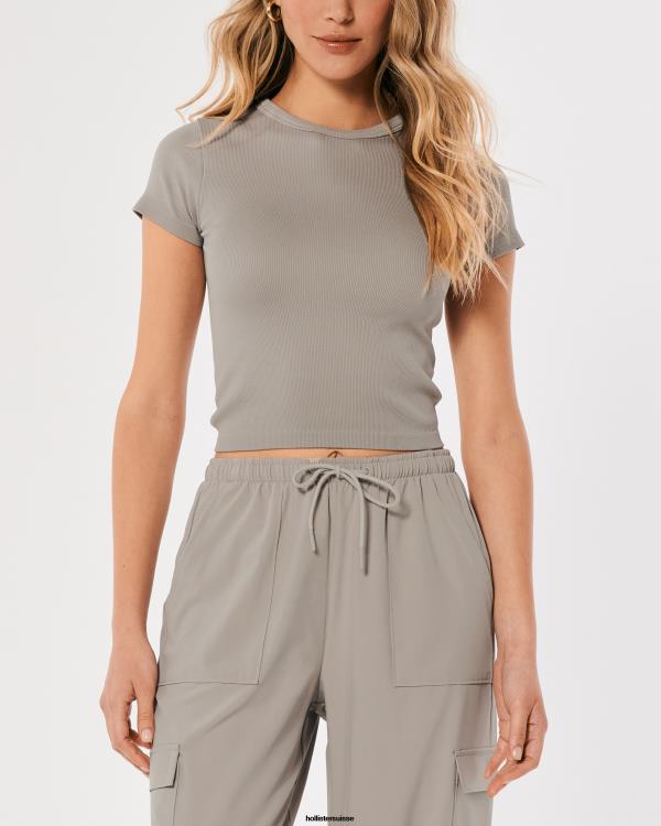gilly hicks t-shirt ras du cou actif sans coutures femmes taupe Hollister hauts RRRJX309