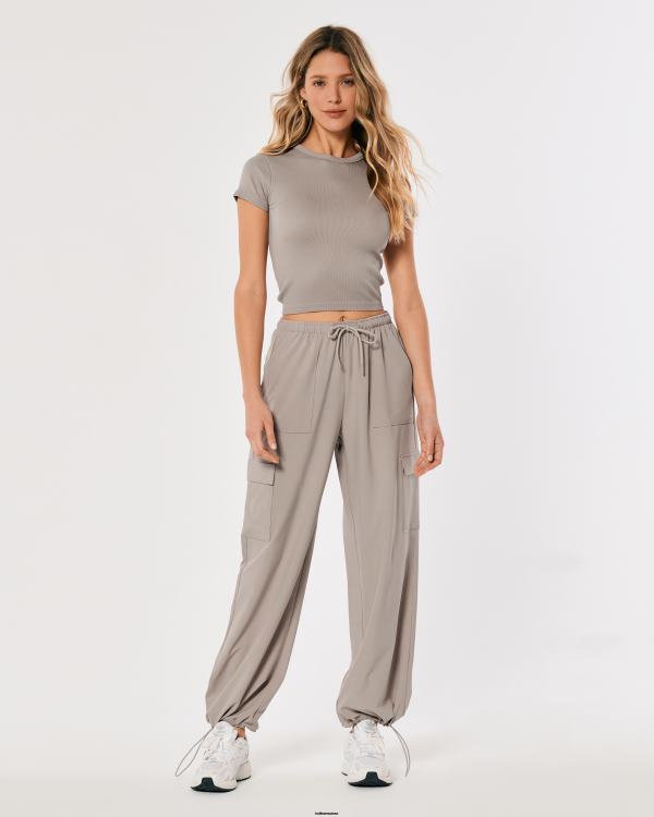 gilly hicks t-shirt ras du cou actif sans coutures femmes taupe Hollister hauts RRRJX309