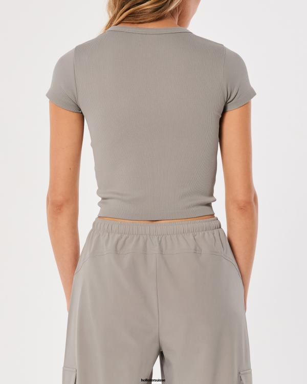 gilly hicks t-shirt ras du cou actif sans coutures femmes taupe Hollister hauts RRRJX309