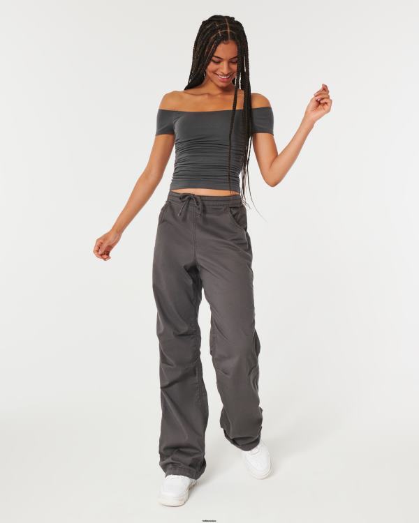 haut froncé à épaules dénudées femmes gris foncé Hollister hauts RRRJX141