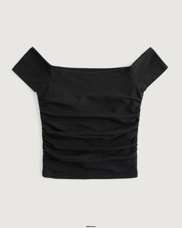 haut froncé à épaules dénudées femmes noir Hollister hauts RRRJX38