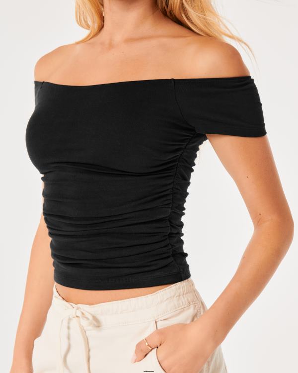 haut froncé à épaules dénudées femmes noir Hollister hauts RRRJX38