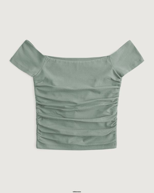 haut froncé à épaules dénudées femmes olive verte Hollister hauts RRRJX103
