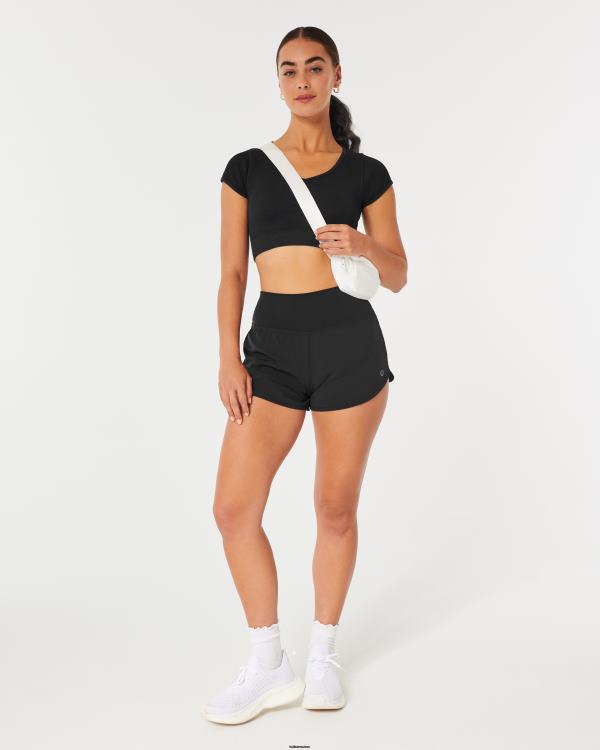 haut gilly hicks côtelé sans coutures avec ceinture sur le devant femmes noir Hollister hauts RRRJX248