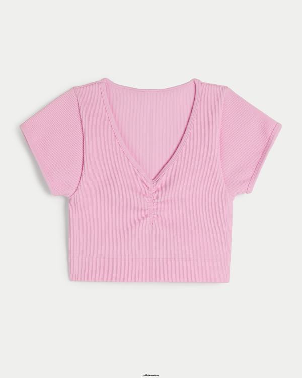 haut gilly hicks côtelé sans coutures avec ceinture sur le devant femmes rose clair Hollister hauts RRRJX186