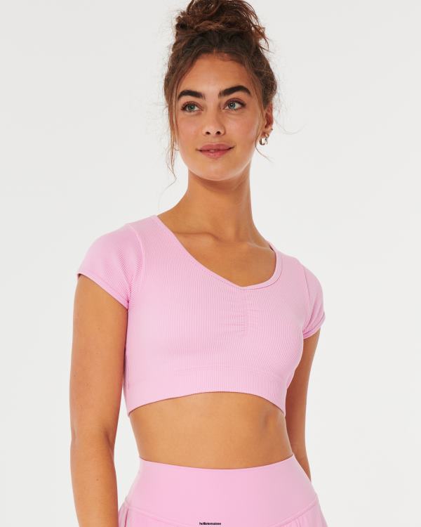 haut gilly hicks côtelé sans coutures avec ceinture sur le devant femmes rose clair Hollister hauts RRRJX186