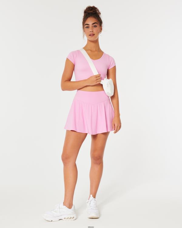 haut gilly hicks côtelé sans coutures avec ceinture sur le devant femmes rose clair Hollister hauts RRRJX186