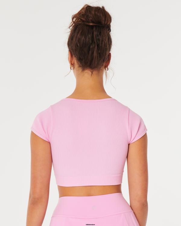 haut gilly hicks côtelé sans coutures avec ceinture sur le devant femmes rose clair Hollister hauts RRRJX186