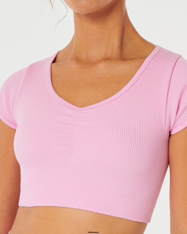 haut gilly hicks côtelé sans coutures avec ceinture sur le devant femmes rose clair Hollister hauts RRRJX186