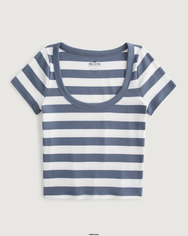 t-shirt bébé côtelé à encolure dégagée femmes bande blanche Hollister hauts RRRJX137