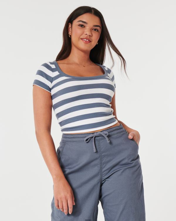 t-shirt bébé côtelé à encolure dégagée femmes bande blanche Hollister hauts RRRJX137