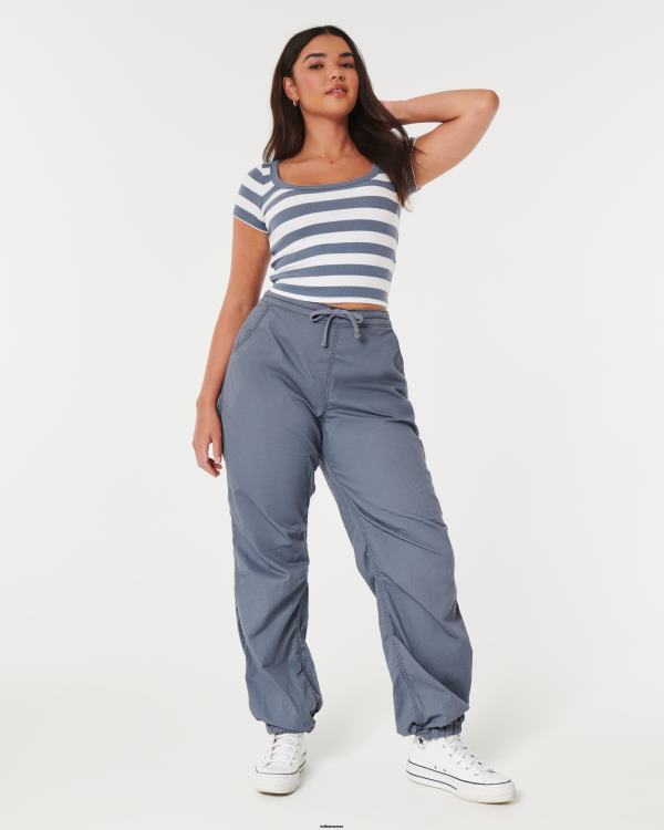 t-shirt bébé côtelé à encolure dégagée femmes bande blanche Hollister hauts RRRJX137