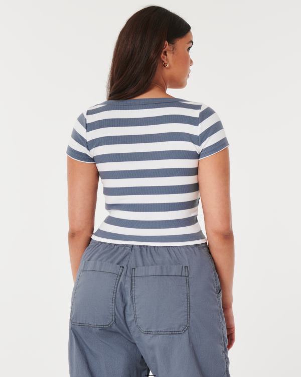 t-shirt bébé côtelé à encolure dégagée femmes bande blanche Hollister hauts RRRJX137