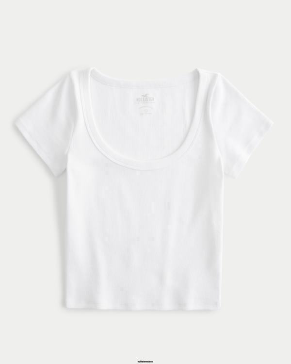 t-shirt bébé côtelé à encolure dégagée femmes blanc Hollister hauts RRRJX99