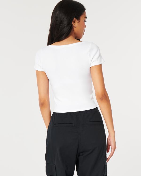 t-shirt bébé côtelé à encolure dégagée femmes blanc Hollister hauts RRRJX99