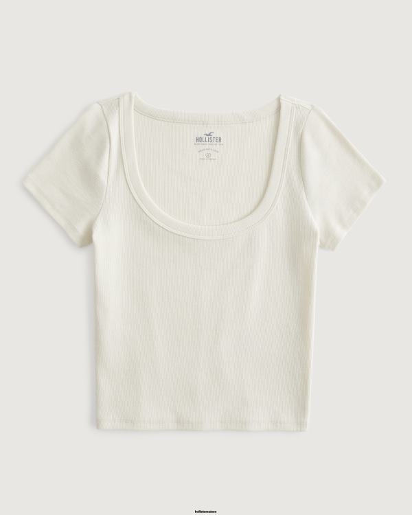 t-shirt bébé côtelé à encolure dégagée femmes crème Hollister hauts RRRJX228