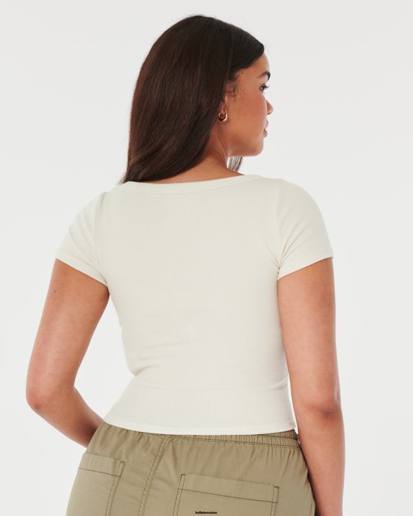 t-shirt bébé côtelé à encolure dégagée femmes crème Hollister hauts RRRJX228